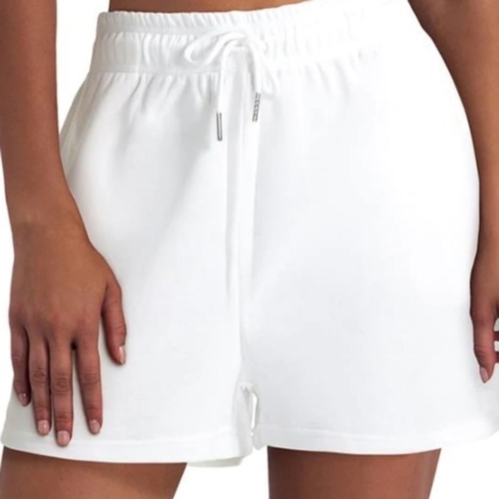 H Halston Studio White French Terry Drawstring Shorts
